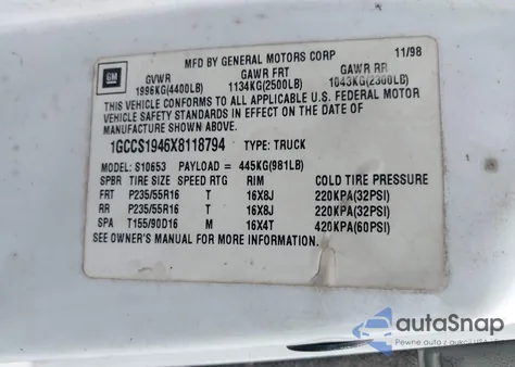 1999 Chevrolet S-10 Ls from USA, damaged, VIN 1GCCS1946X8118794